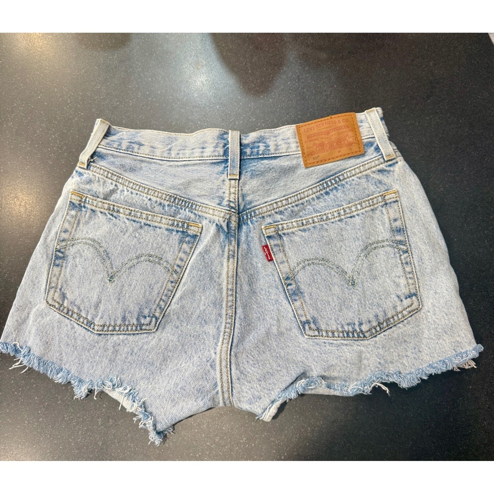 Levi's 501 Cut Off Shorts 28 Light Blue Distressed Button Fly Boho Festival - Picture 3 of 9